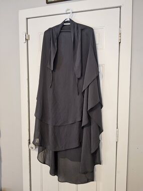 Ayada Layered Chiffon Khimar in Charcoal Gray